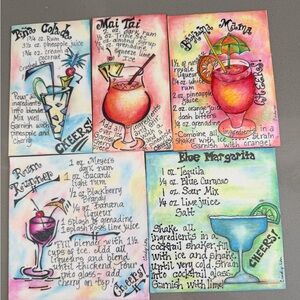 Colorful Cocktail Recipe Magnets - Lot of 5
